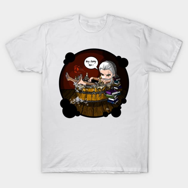 Geralt in Hot Tub (TW3) T-Shirt by KnavishApparel